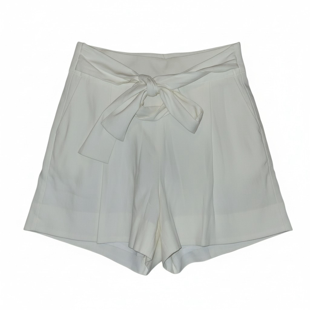 CREMIEUX Women Linen Rayon Elastane Blend Front-Tie Pleated Lined Beige Shorts 2